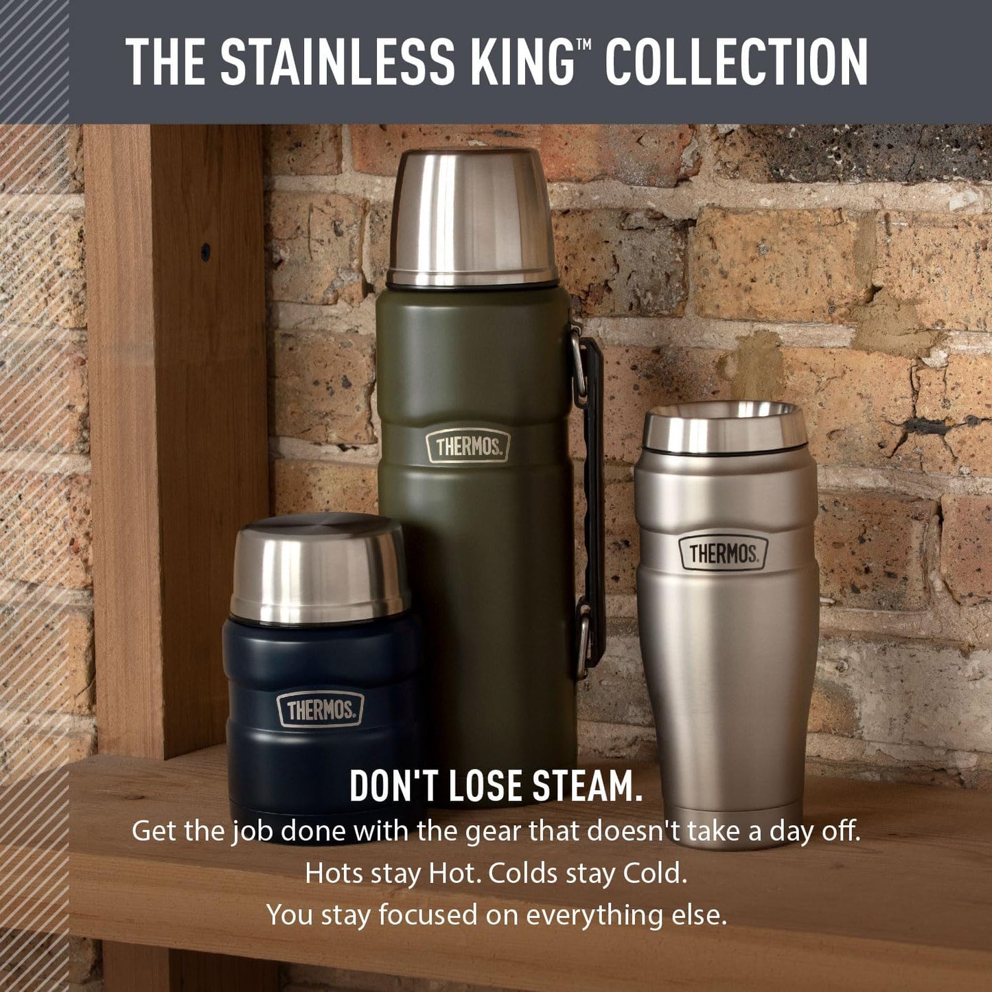 THERMOS Stainless King 40 oz Bottle for Long Work Shifts, Job Sites & Workshop Hours