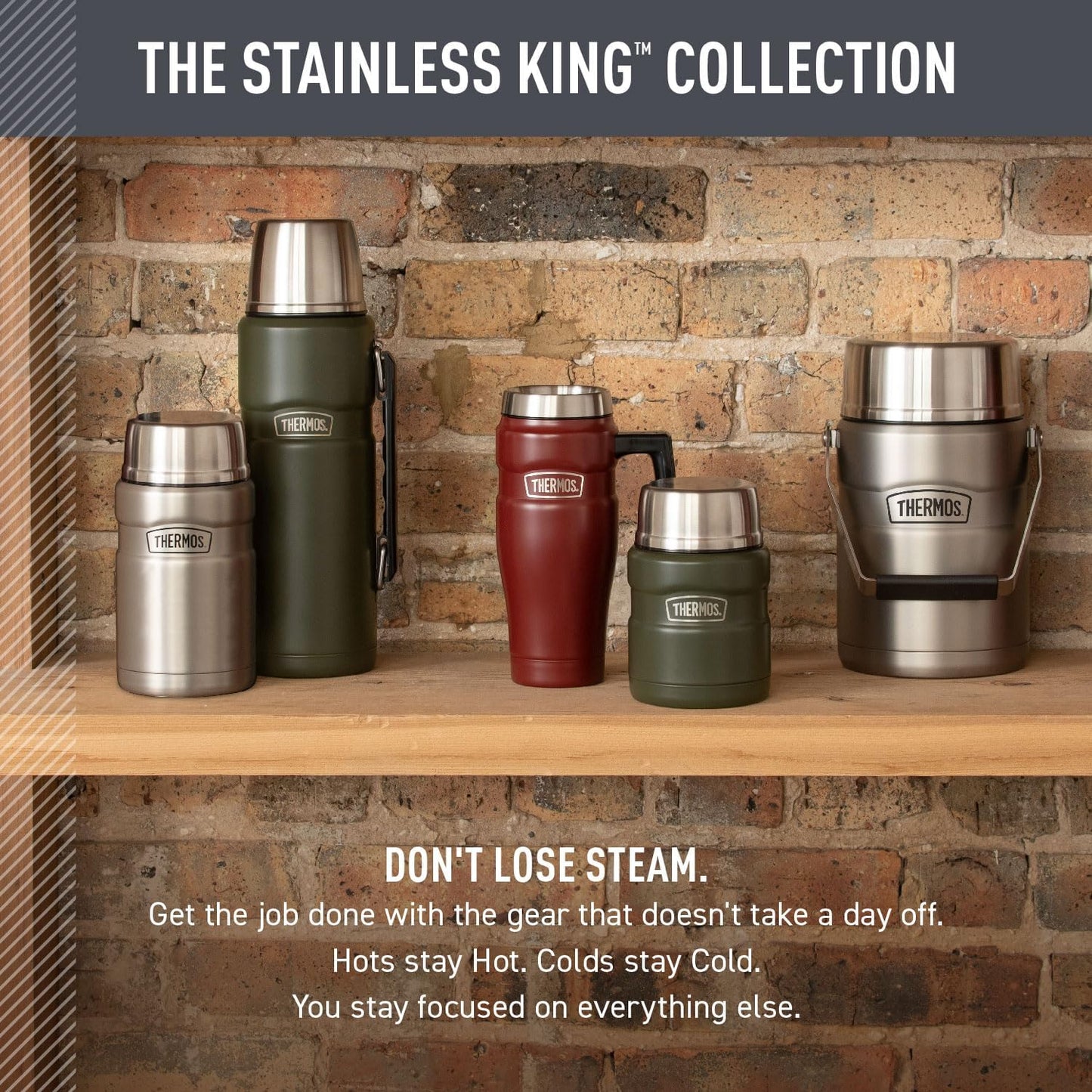 THERMOS Stainless King Vacuum-Insulated Food Jar with Spoon – Camping and Hiking Hot Meal Container, 16 oz Midnight Blue