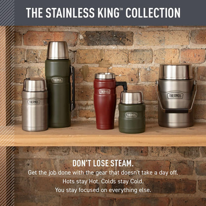 THERMOS Stainless King Vacuum-Insulated Food Jar with Spoon – Camping and Hiking Hot Meal Container, 16 oz Midnight Blue
