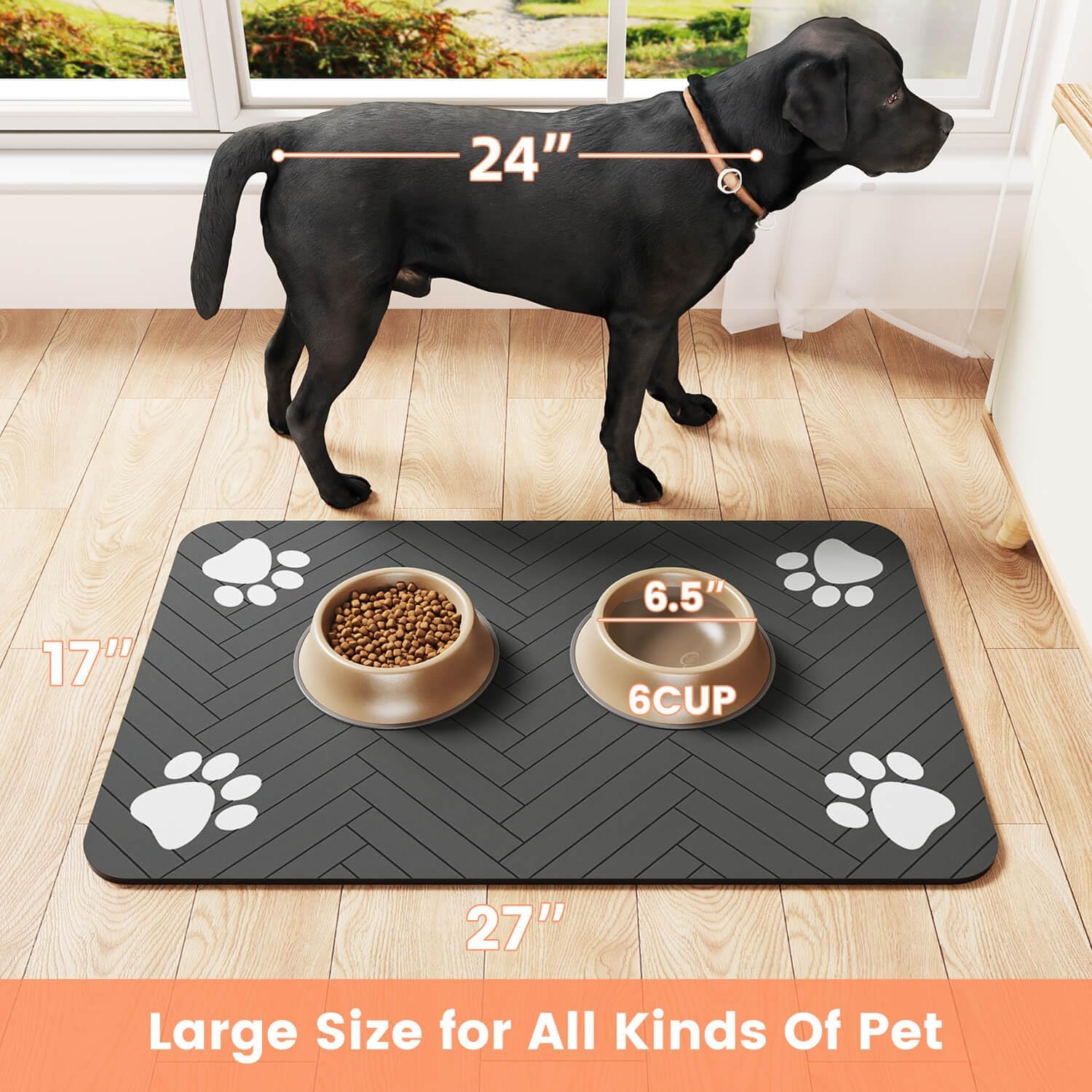Thoughtful Pet Lover Gift, Striped Dark Gray Feeding Mat for Cat and Dog Owners