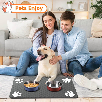 Thoughtful Pet Lover Gift, Striped Dark Gray Feeding Mat for Cat and Dog Owners
