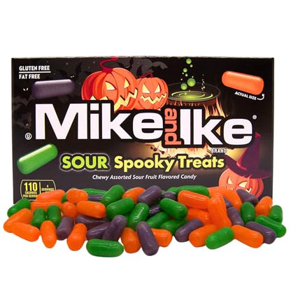three assorted sour fruit flavors: ghoulish grape, orange scream, and wicked watermelon
