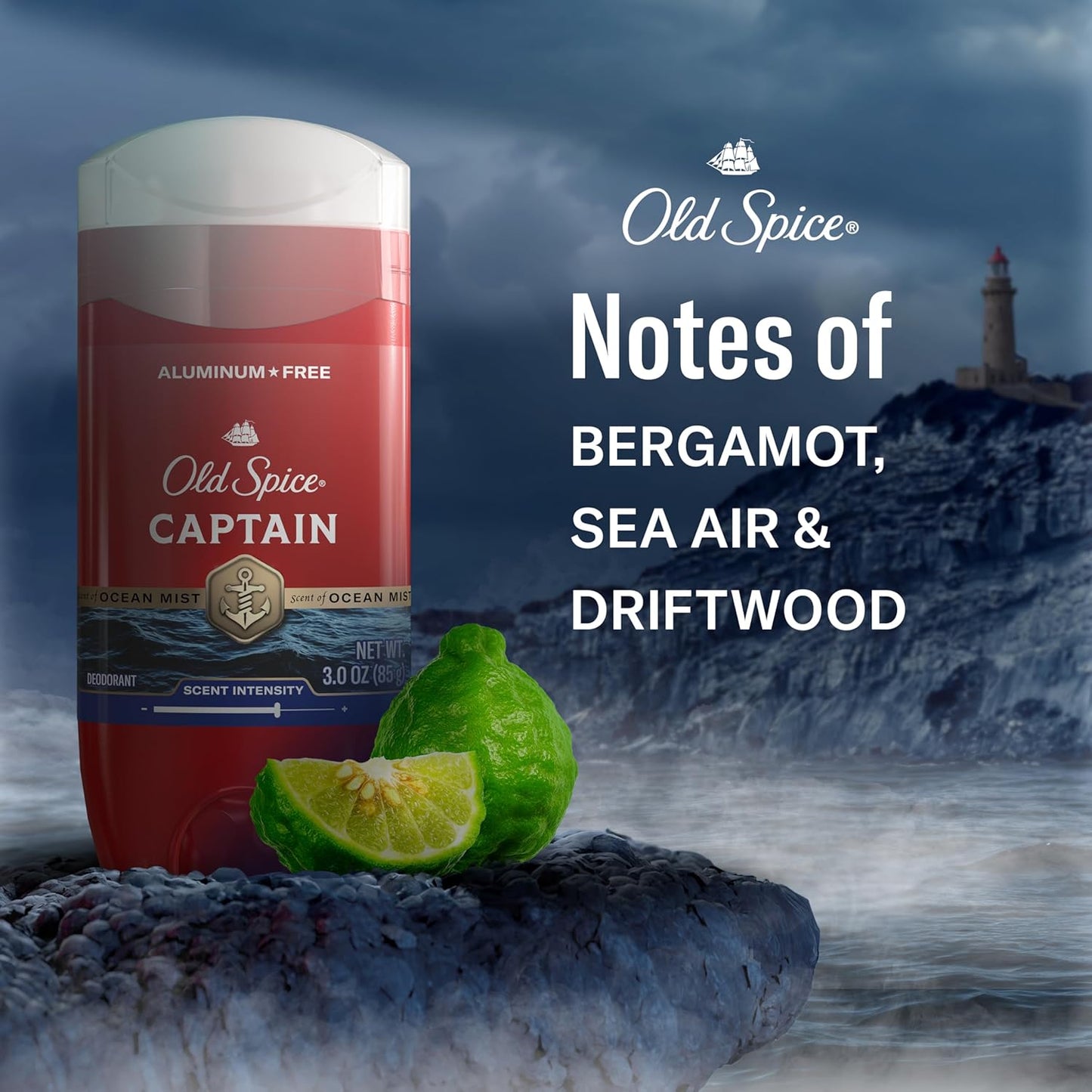 three available scent variants: captain with bergamot, swagger with cedarwood, aqua reef with cypress