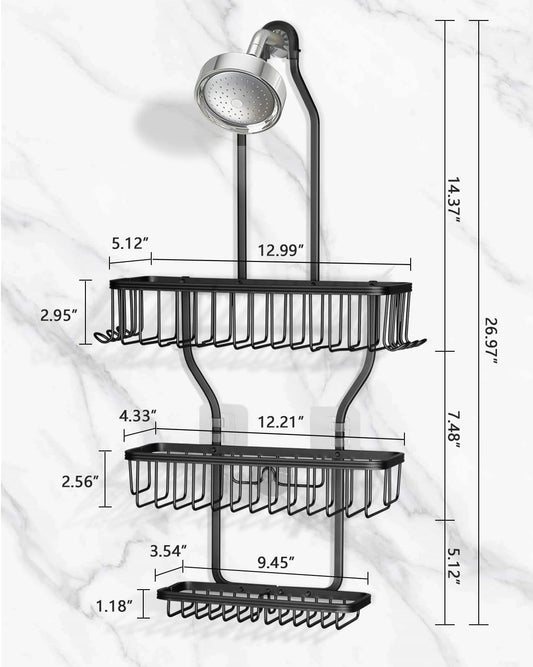 three baskets including inverted top storage and a ventilated bottom soap basket
