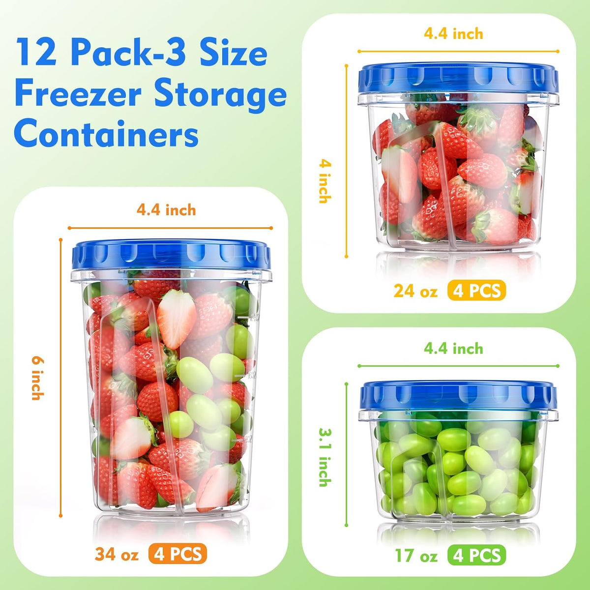 three capacities: 34 oz, 24 oz, and 17 oz (4 of each)