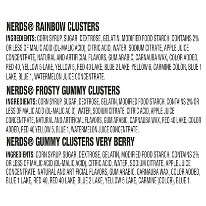 three flavor varieties: limited edition frosty, rainbow, and very berry