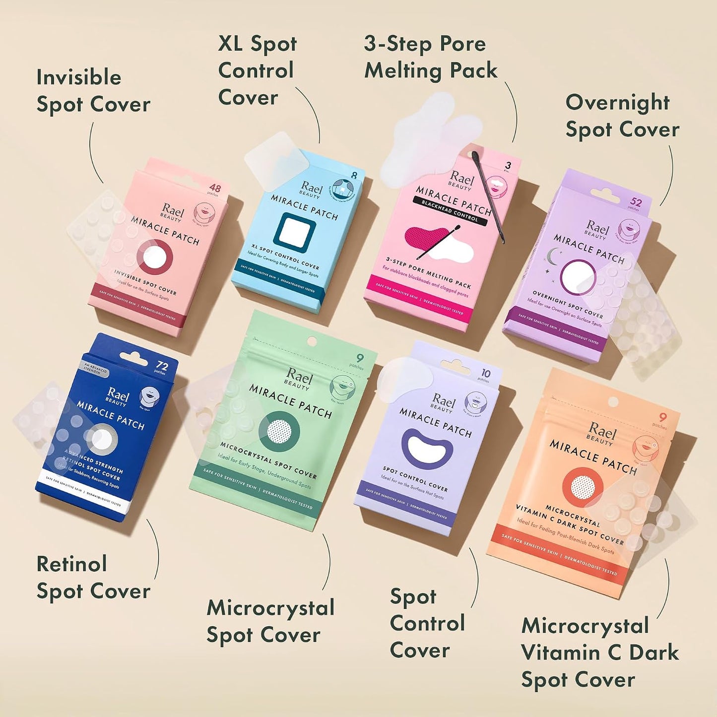 three functional variants: invisible, overnight, and retinol-infused for different treatment needs