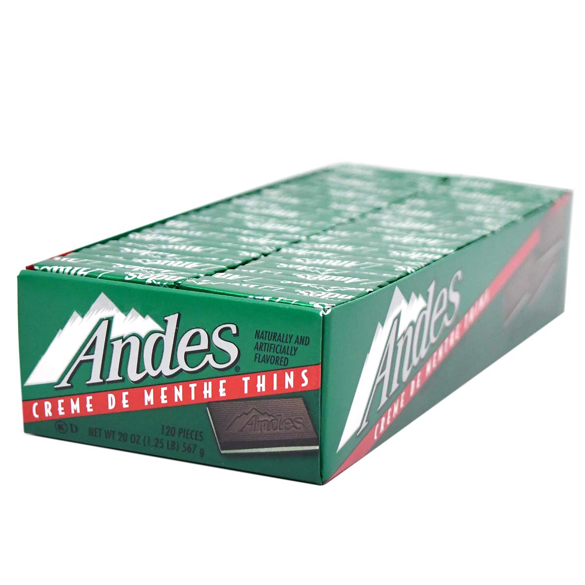 three-layered rectangular structure: green crème de menthe filling between two thin cocoa-based layers