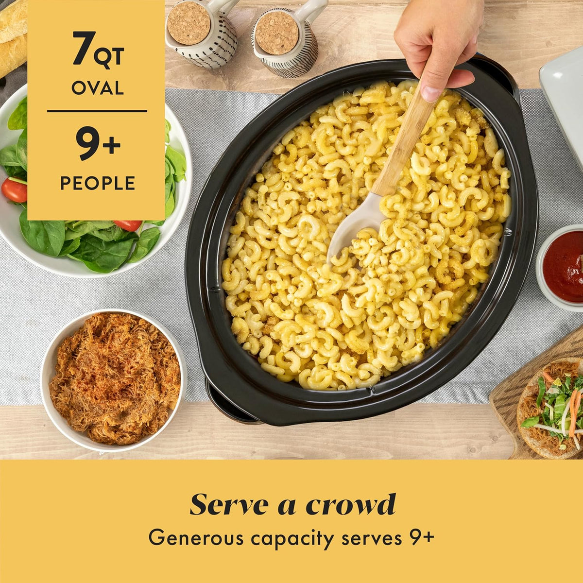 three manual settings: high, low, and warm for flexible cooking and serving