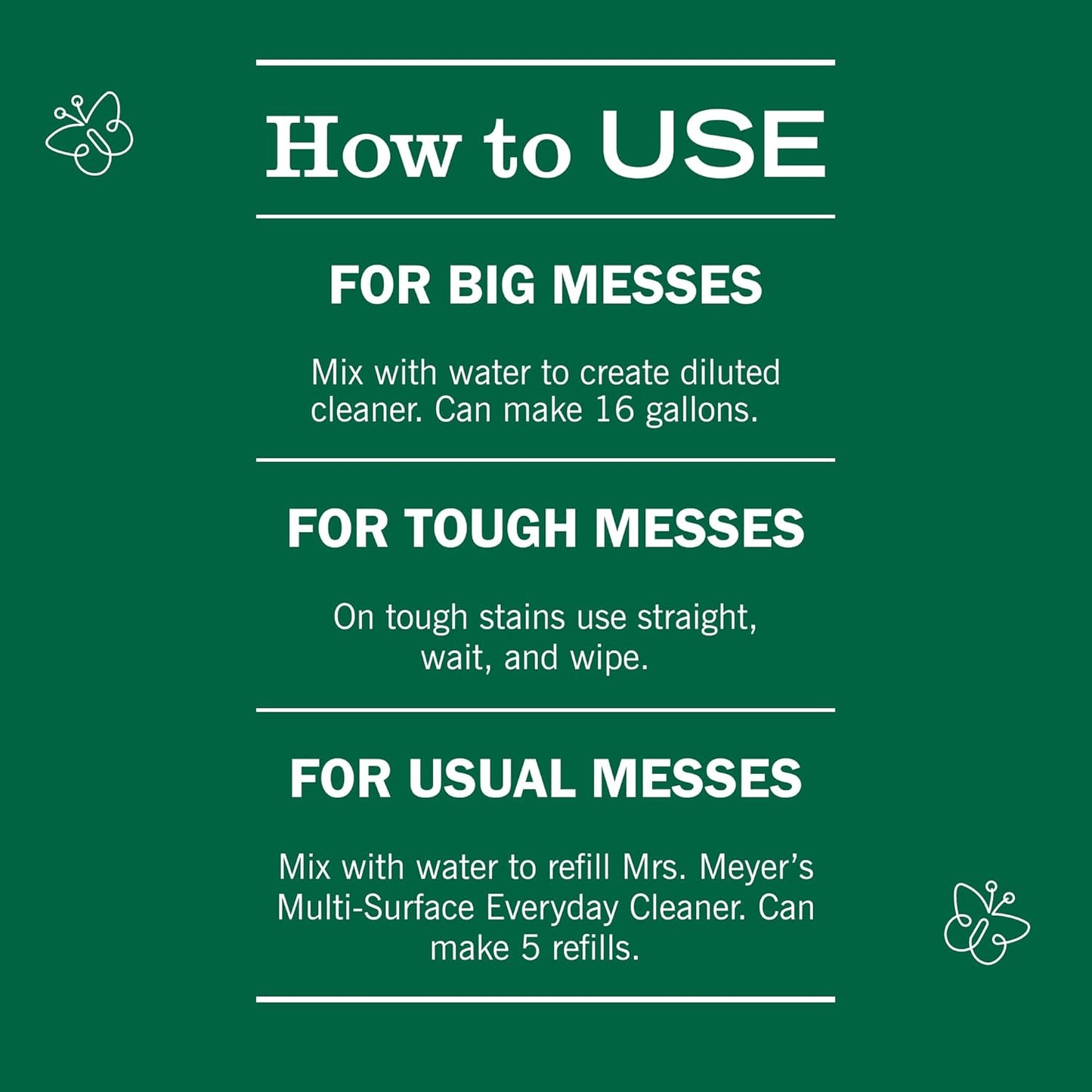 three-mode usage: dilute for daily messes, mix for big messes, or use full strength for tough spots