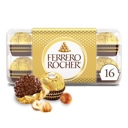 three premium confection varieties: ferrero rocher (hazelnut), raffaello (coconut almond), and rondnoir (dark chocolate)