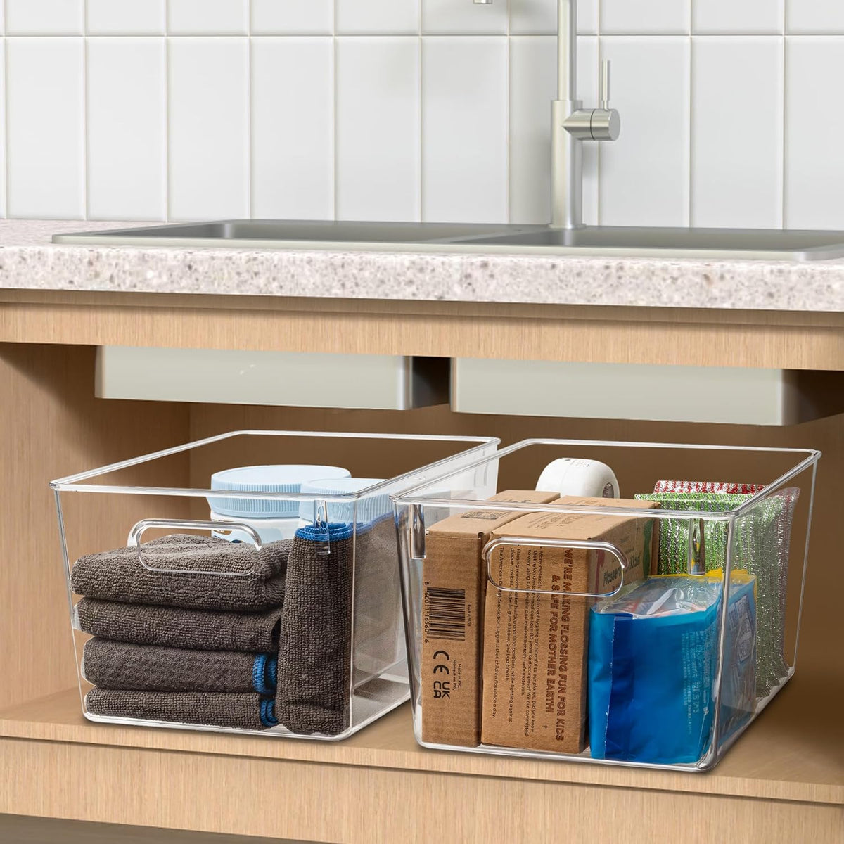 Tiawudi Clear Stackable Bins for Kids Bedroom and Playroom, Easy-Grip Toy and Book Organizer Set
