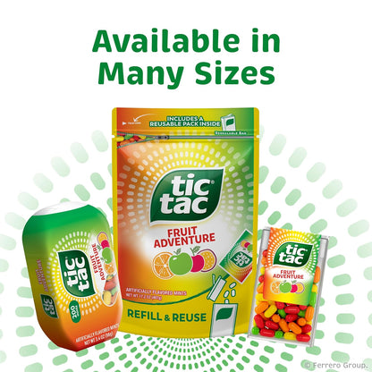 Tic Tac Fruit Adventure Mints – After-Lunch and Post-Coffee Breath Refresh for the Office, Bulk 12 Pack of 1.7 oz Flip-Top Tins