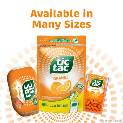 Tic Tac Orange Mints 17.2 oz Bulk – Tailgate and Match Day Party Candy, Resealable Bag for Picnic Tables