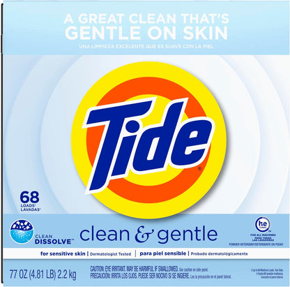 Tide Clean and Gentle Powder Laundry Detergent, Efficient Bulk Pack of 3 for Busy Households, 204 Loads
