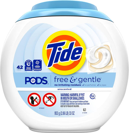 Tide Free and Gentle Laundry Pacs for Cloth Diapers and Toddler Outfits, Hypoallergenic Baby Detergent