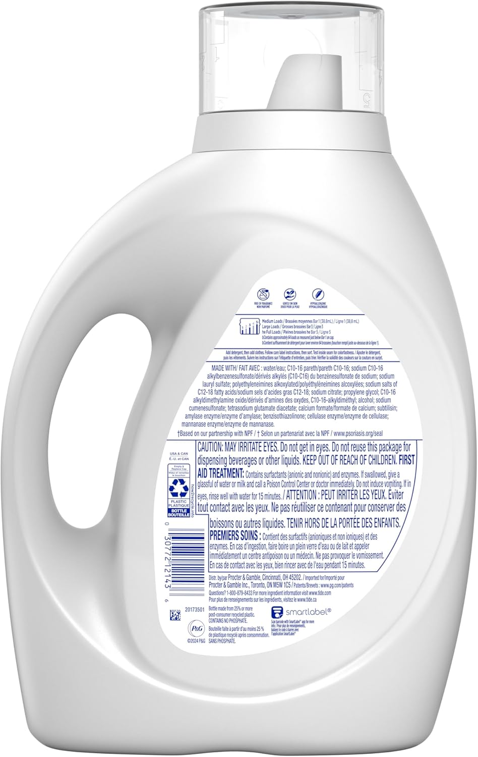 Tide Free & Gentle Laundry Detergent for Allergy-Safe Homes, Certified Fragrance-Free Wash for Sensitive Families