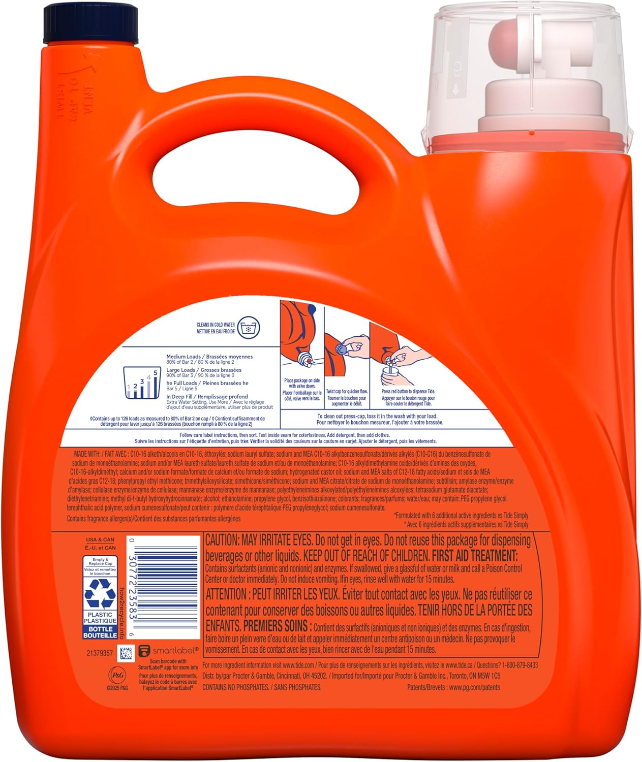 Tide Liquid Laundry Detergent Original Scent 126 Loads – Concentrated Cold-Water Laundry Soap for Energy-Efficient Households, 158 fl oz