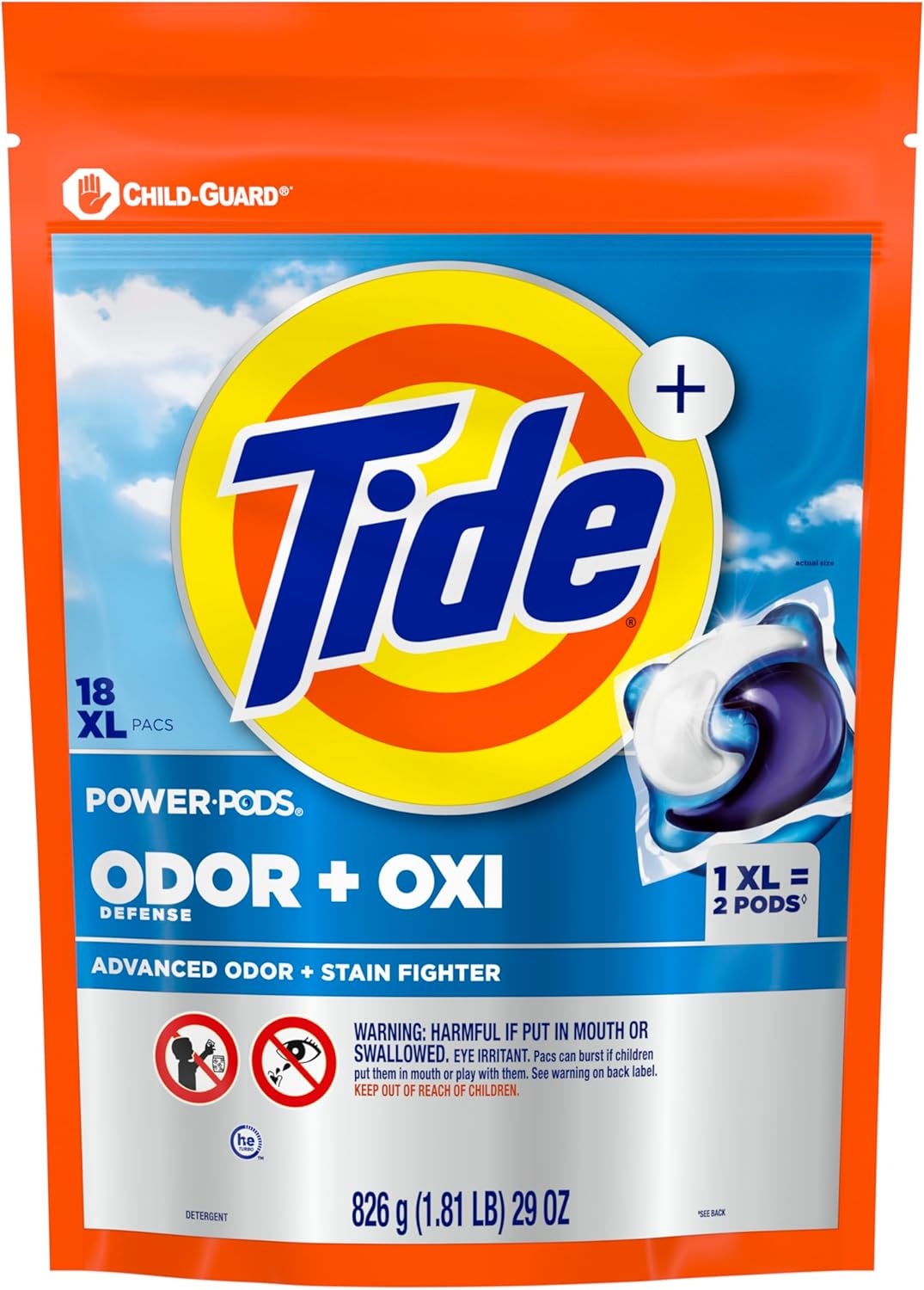 Tide Odor Defense + Oxi Laundry Detergent Pacs for Uncluttered Laundry Spaces, One Pac Replaces Two Pods