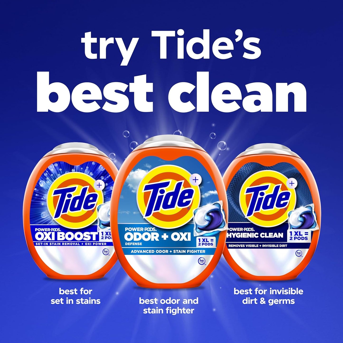 Tide Odor Defense + Oxi Laundry Pacs for Clutter-Free Laundry Rooms, One Single-Dose Pac Replaces Three Cleaning Products