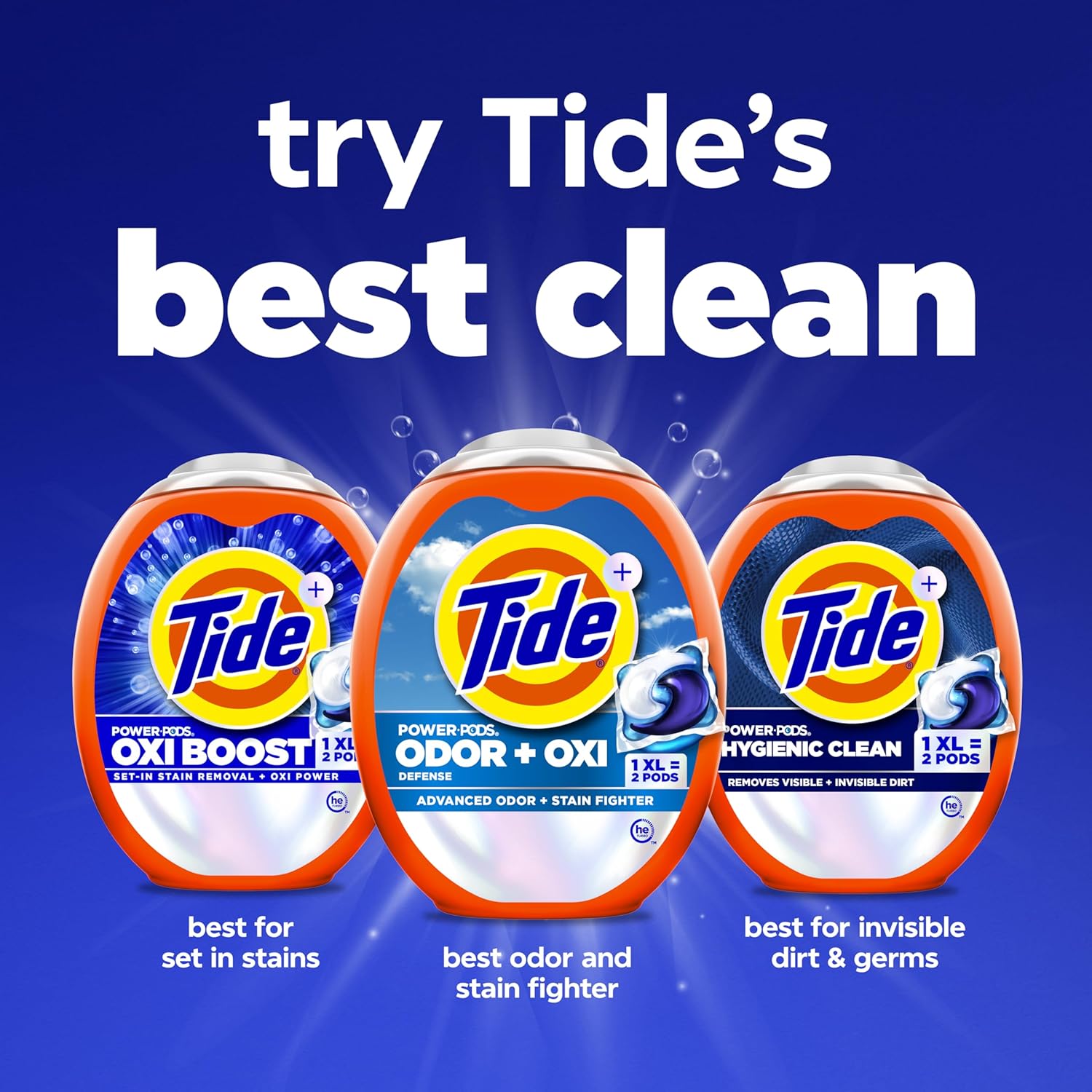 Tide Odor Defense + Oxi Laundry Pacs for Clutter-Free Laundry Rooms, One Single-Dose Pac Replaces Three Cleaning Products