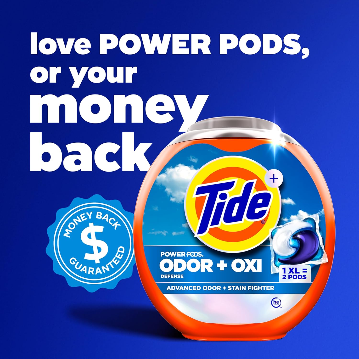 Tide Odor Defense + Oxi Laundry Pacs for Clutter-Free Laundry Rooms, One Single-Dose Pac Replaces Three Cleaning Products