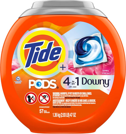Tide PODS Downy 4-in-1 Laundry Detergent Pods for Fresh-Smelling Bedroom Linen Closets, 57 Count