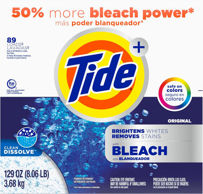 Tide Powder Laundry Detergent with Bleach, Original Scent, 89 Loads - High-Value Bulk Laundry for Busy Households