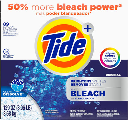 Tide Powder Laundry Detergent with Bleach, Original Scent, 89 Loads - High-Value Bulk Laundry for Busy Households