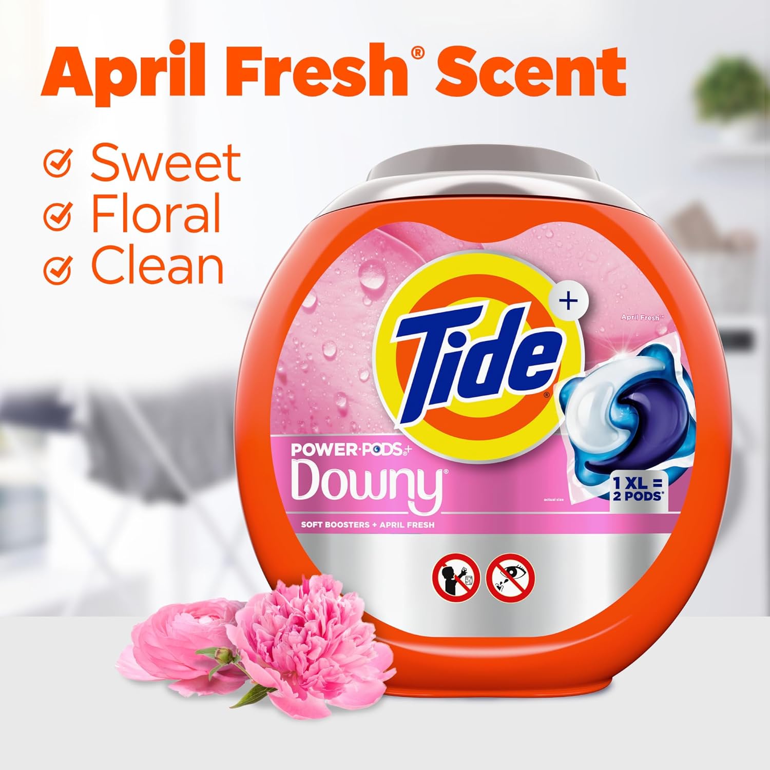 Tide Power PODs with Downy April Fresh 45 Ct, Pre-Measured 2-in-1 Detergent for Minimalist Home Storage