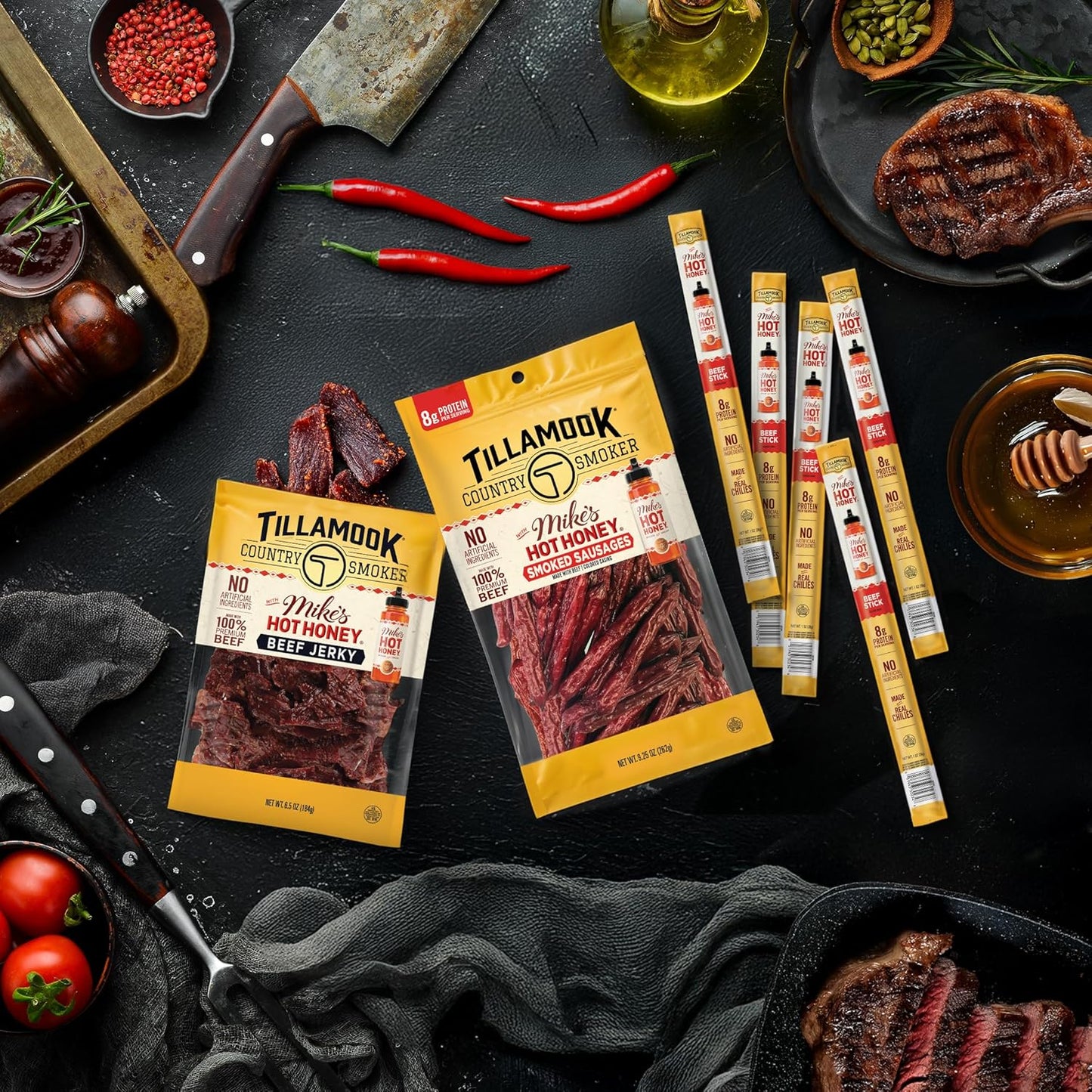 Tillamook Country Smoker Beef Smoked Sausages with Mike's Hot Honey – Low-Carb High-Protein Snack for Keto and Gym Days