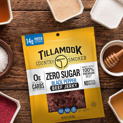Tillamook Country Smoker High Protein Beef Jerky, Black Pepper, 6.5 Ounce — No-Refrigeration Fuel for Long Hikes and Fishing Trips