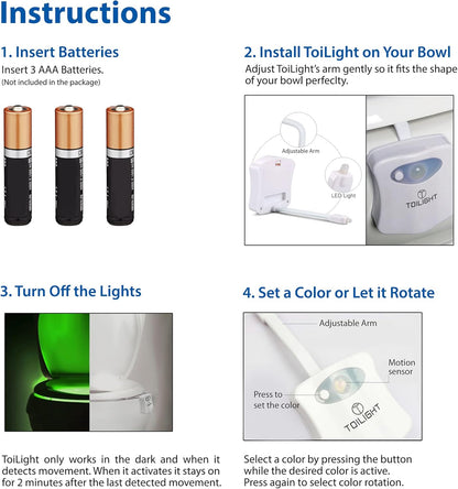 ToiLight Bathroom Night Light with Color Rotation – Calming Bedtime Ritual Accessory for Restful Sleep and Relaxation