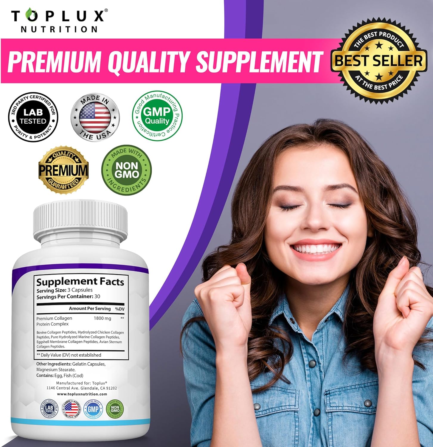 Toplux Multi Collagen Pills – One Simple Capsule, Five Collagen Types, Uncluttered Supplement Shelf