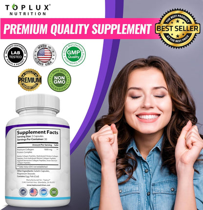 Toplux Multi Collagen Pills – One Simple Capsule, Five Collagen Types, Uncluttered Supplement Shelf