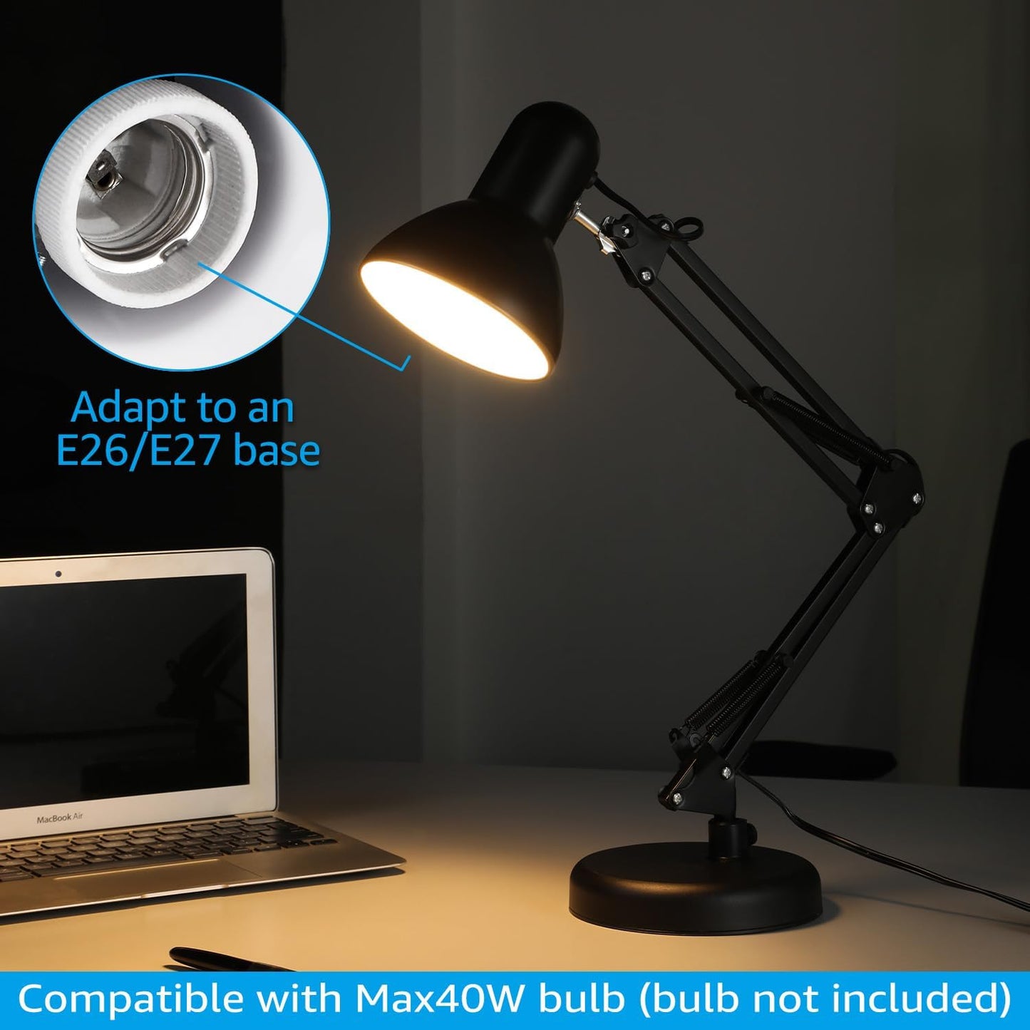 TORCHSTAR Architect Table Lamp with Clamp – Modern Industrial Desk Light for Living Room and Shelf Display