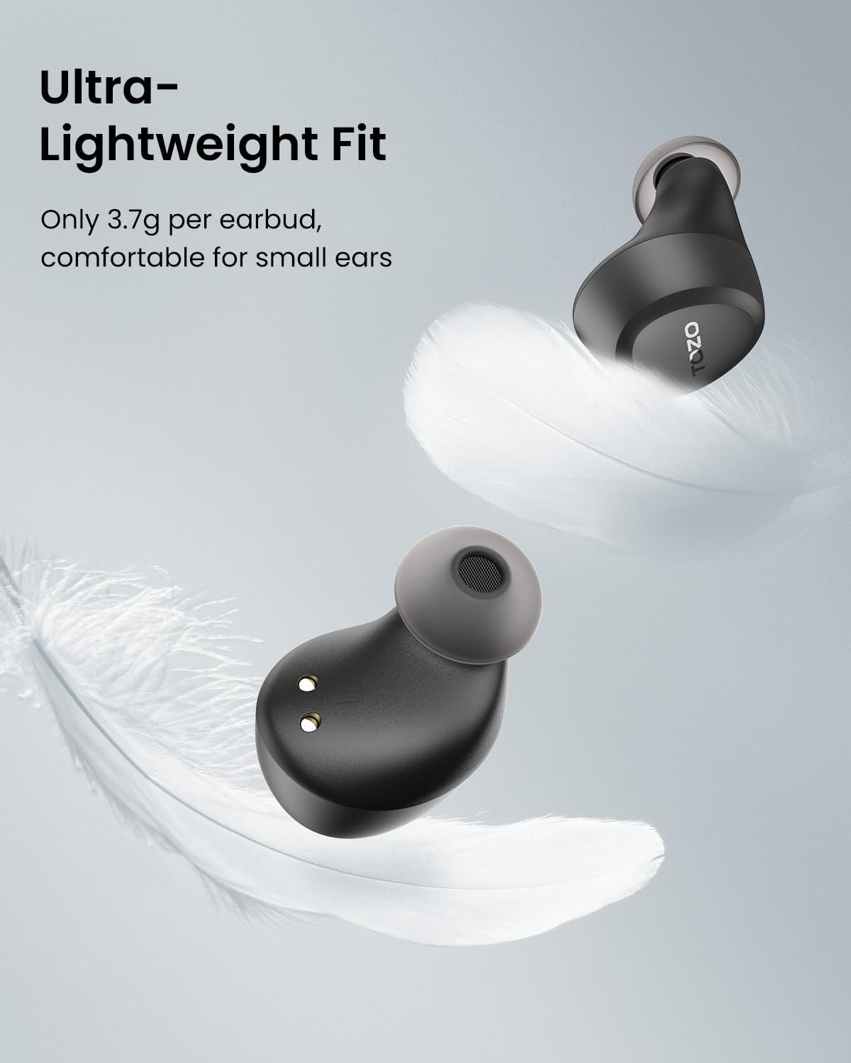 TOZO A1 Personalized Earbuds Gift for Side Sleepers and Travelers, 3.7g In-Ear Headphones with USB-C Charging Case