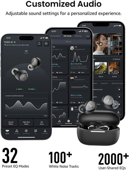 TOZO A1 Personalized Earbuds Gift for Side Sleepers and Travelers, 3.7g In-Ear Headphones with USB-C Charging Case