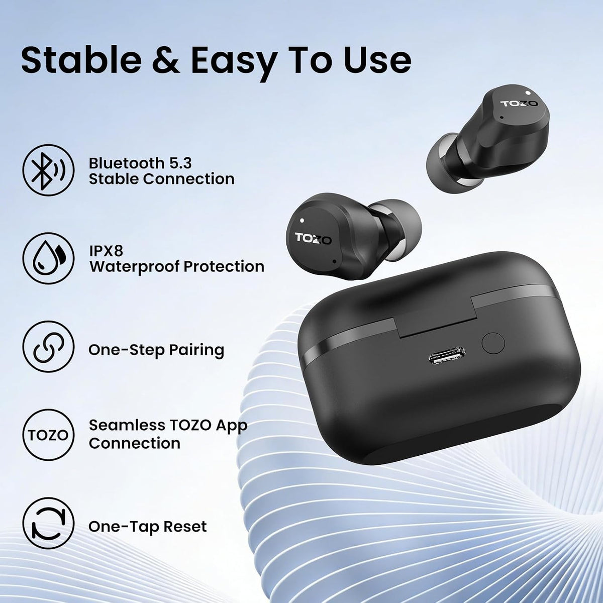 TOZO NC9 Bluetooth Earbuds for Daily Wellness Rituals, Hybrid ANC to Block Stressful Sounds