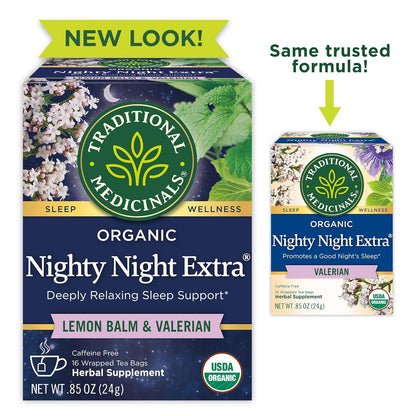 Traditional Medicinals Organic Nighty Night Extra – Calming Evening Herbal Tea for Bath Time Relaxation, 16 Bags