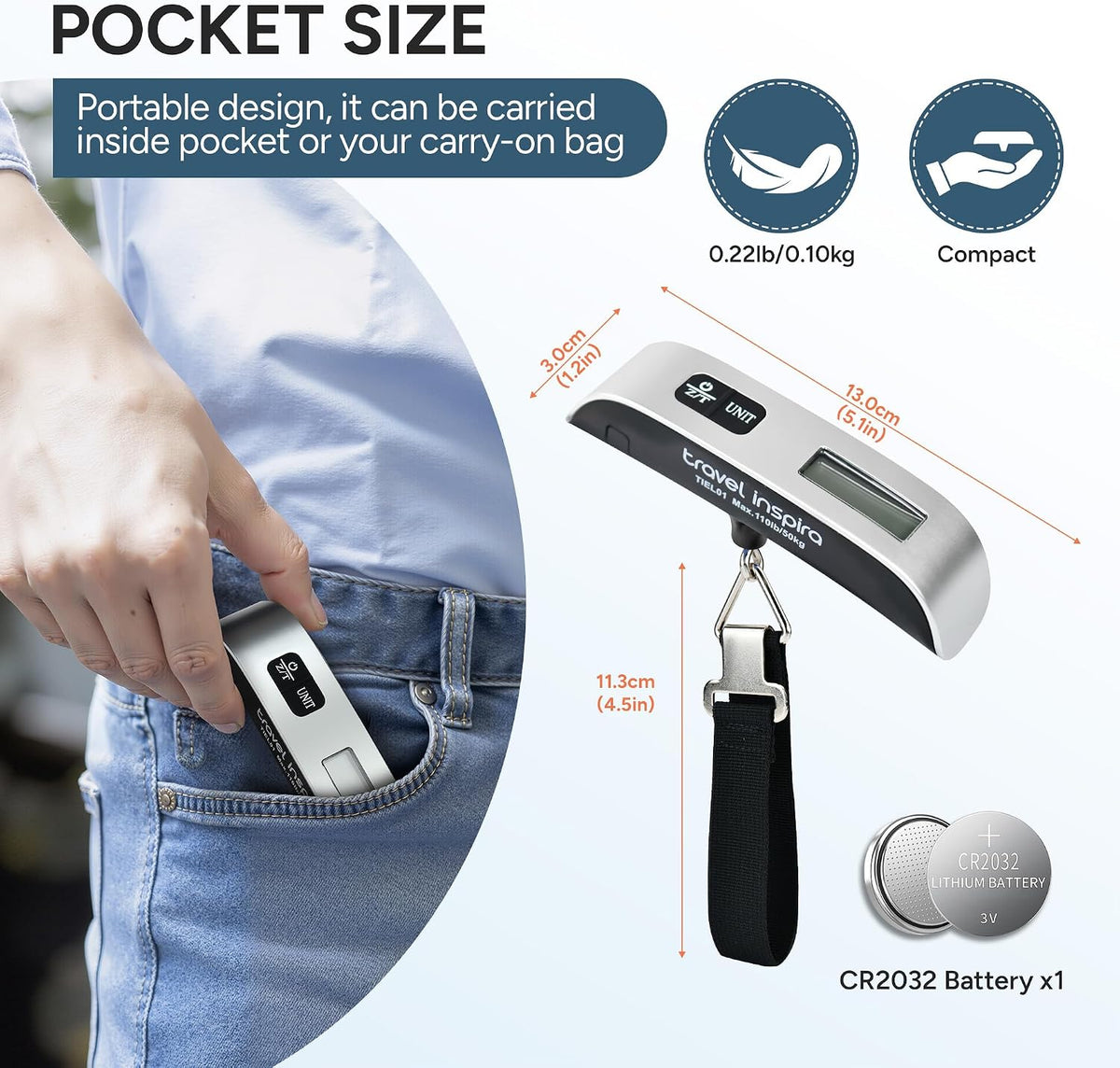 travel inspira Digital Luggage Scale – No-Moving-Parts Weighing Solution, Safe and Stable for Elderly Travelers