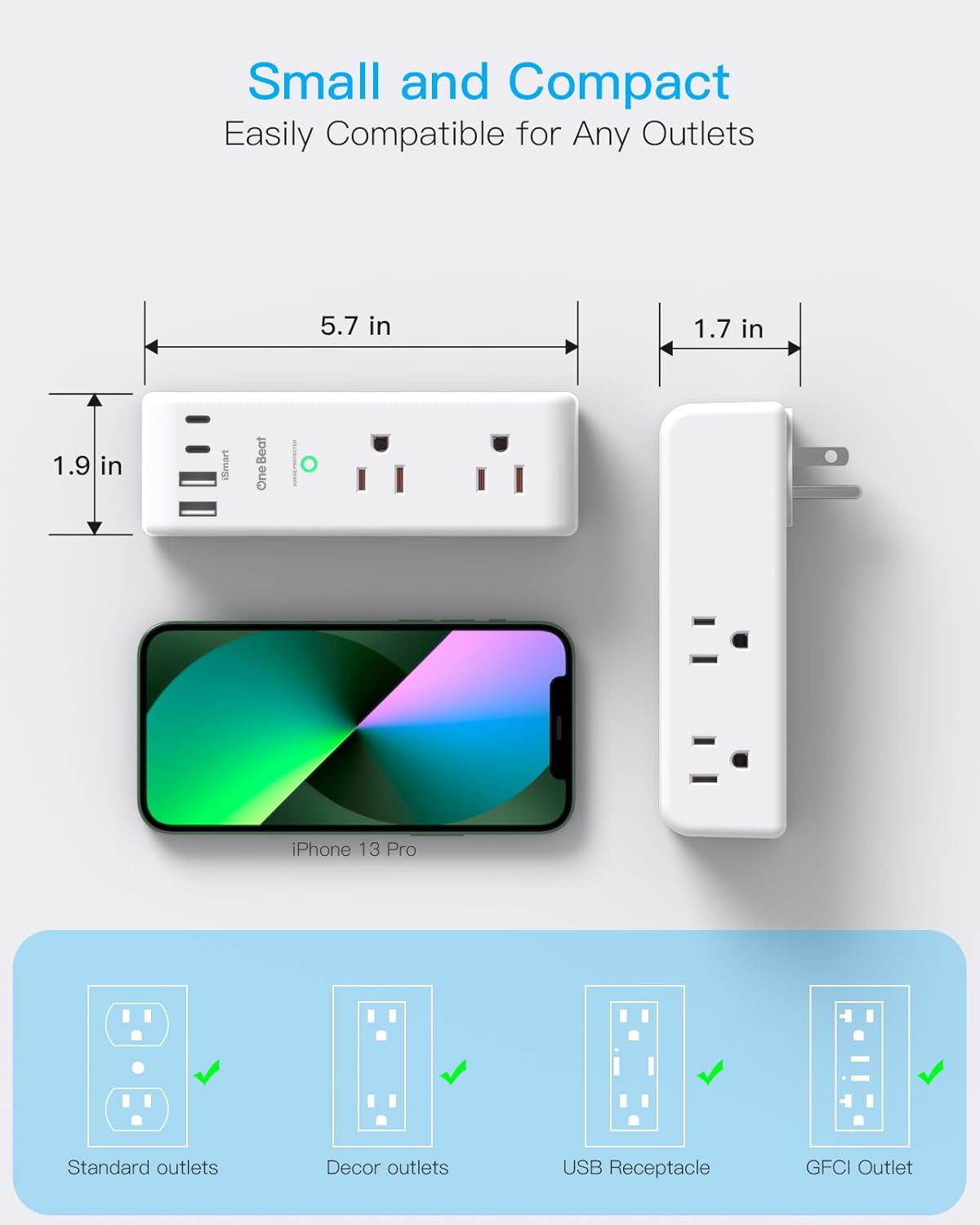 Travel Power Strip with USB C – Compact Hotel Room Charging Hub, Rotating Plug Outlet Extender 10-in-1