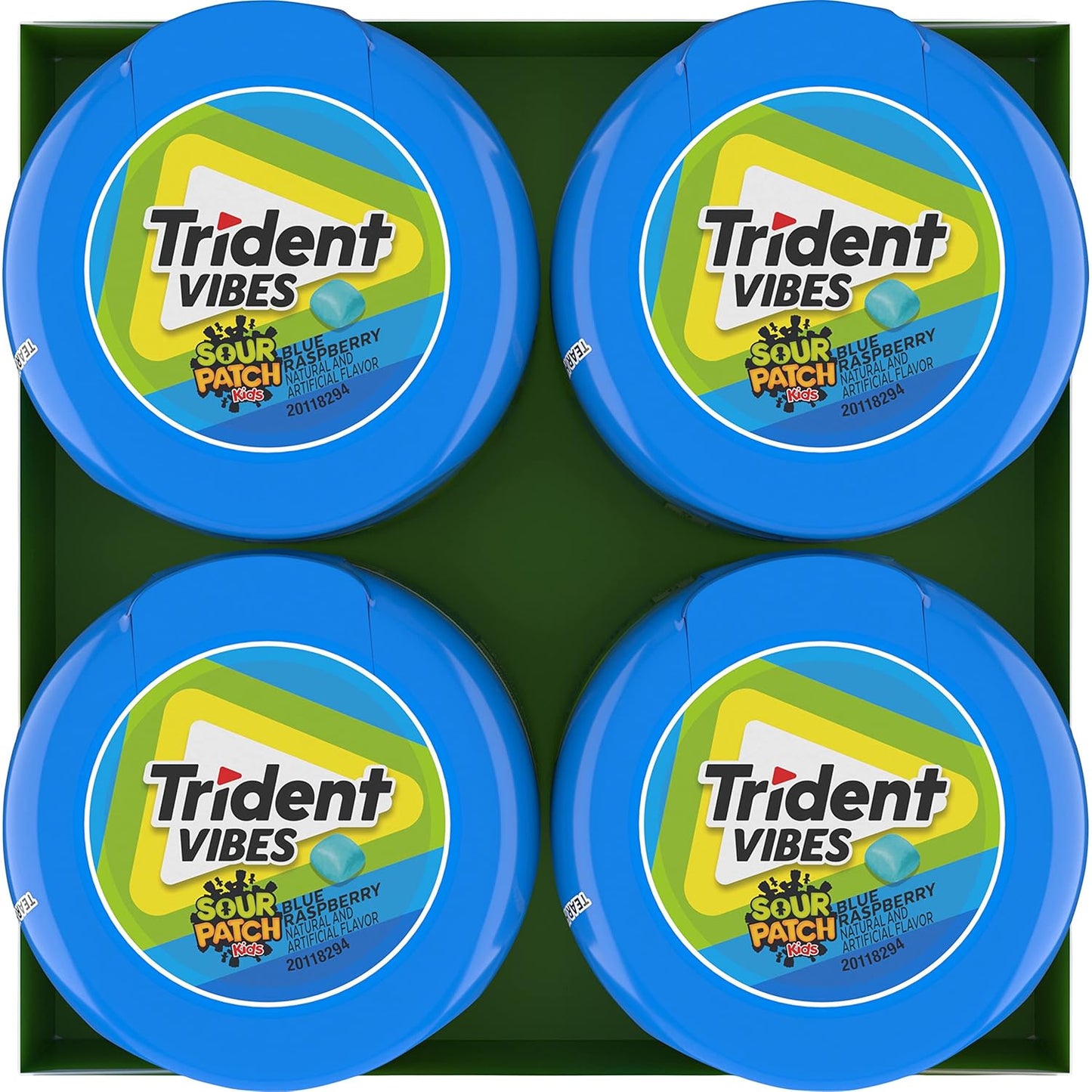 Trident Vibes SOUR PATCH KIDS Blue Raspberry Chewing Gum – Home Office and Study Break Pick-Me-Up, 4 Bottles of 40 Pieces