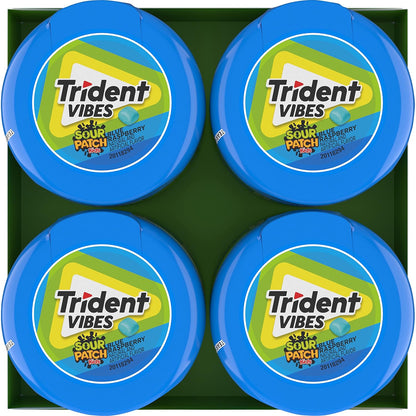 Trident Vibes SOUR PATCH KIDS Blue Raspberry Chewing Gum – Home Office and Study Break Pick-Me-Up, 4 Bottles of 40 Pieces