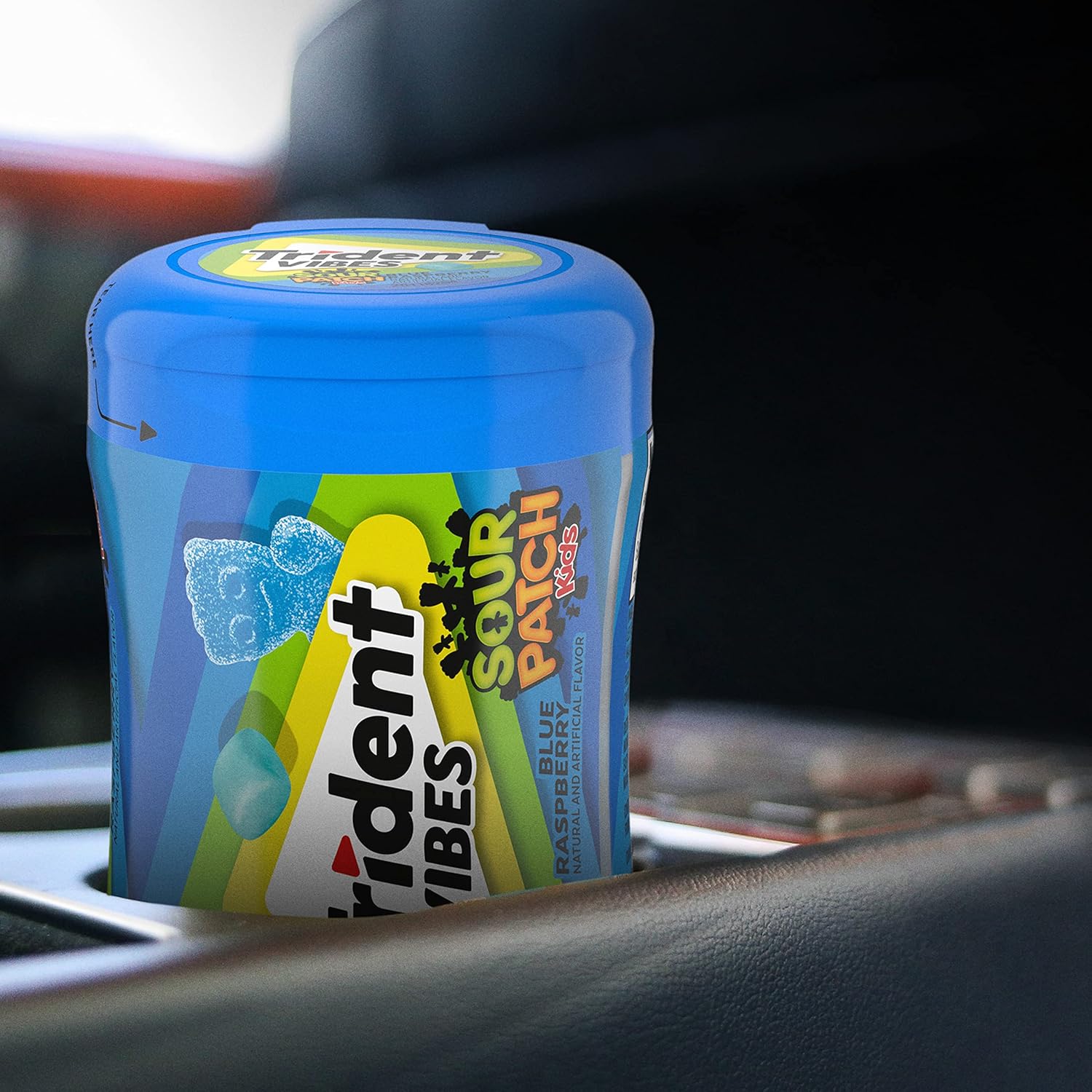 Trident Vibes SOUR PATCH KIDS Blue Raspberry Chewing Gum – Home Office and Study Break Pick-Me-Up, 4 Bottles of 40 Pieces