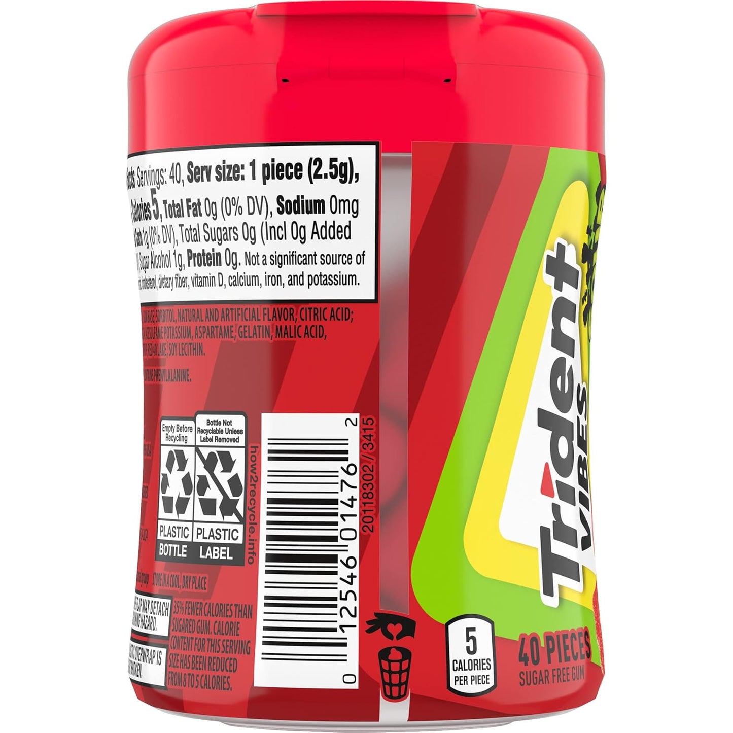 Trident Vibes SOUR PATCH KIDS Blue Raspberry Sugar-Free Gum – Locker and Backpack Stash for Students, 4 Bottles x 40 Pieces
