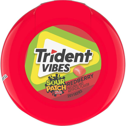 Trident Vibes SOUR PATCH KIDS Blue Raspberry Sugar-Free Gum – Locker and Backpack Stash for Students, 4 Bottles x 40 Pieces