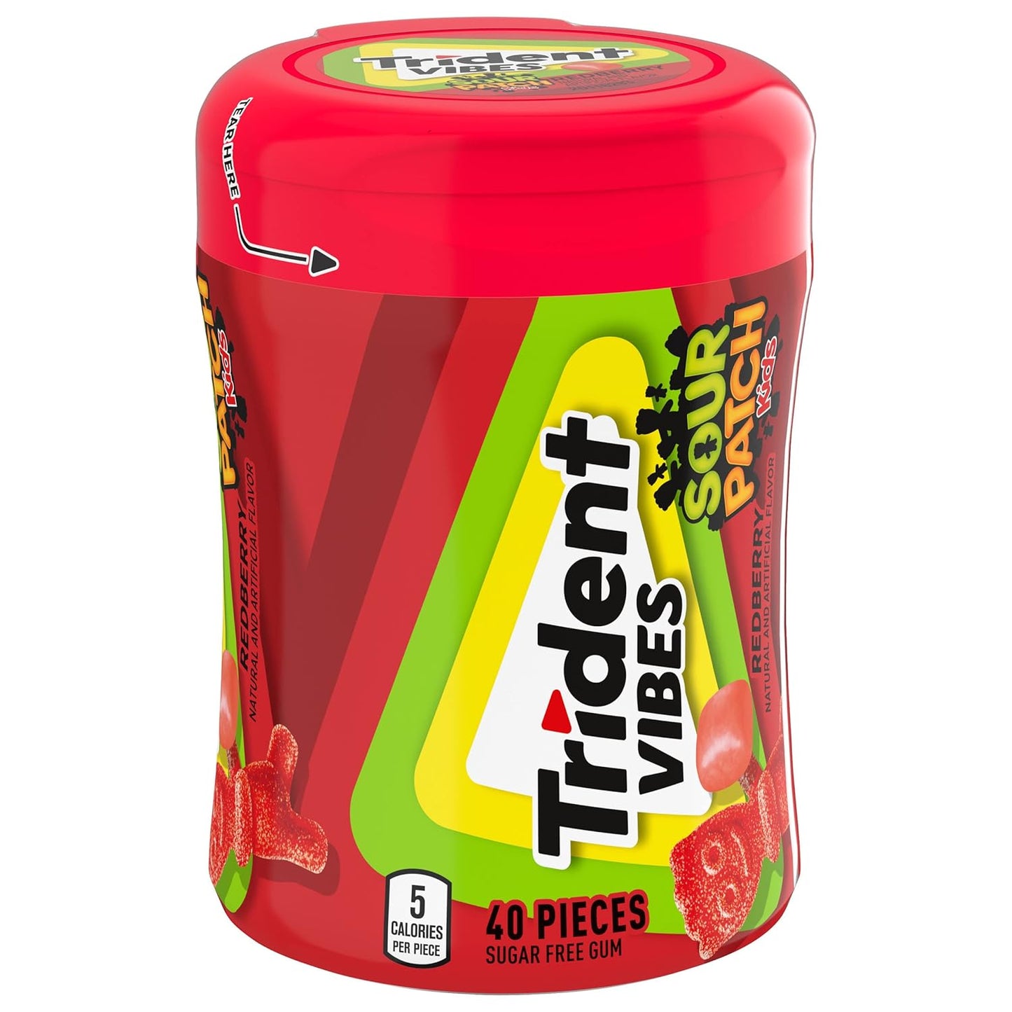 Trident Vibes SOUR PATCH KIDS Blue Raspberry Sugar-Free Gum – Locker and Backpack Stash for Students, 4 Bottles x 40 Pieces