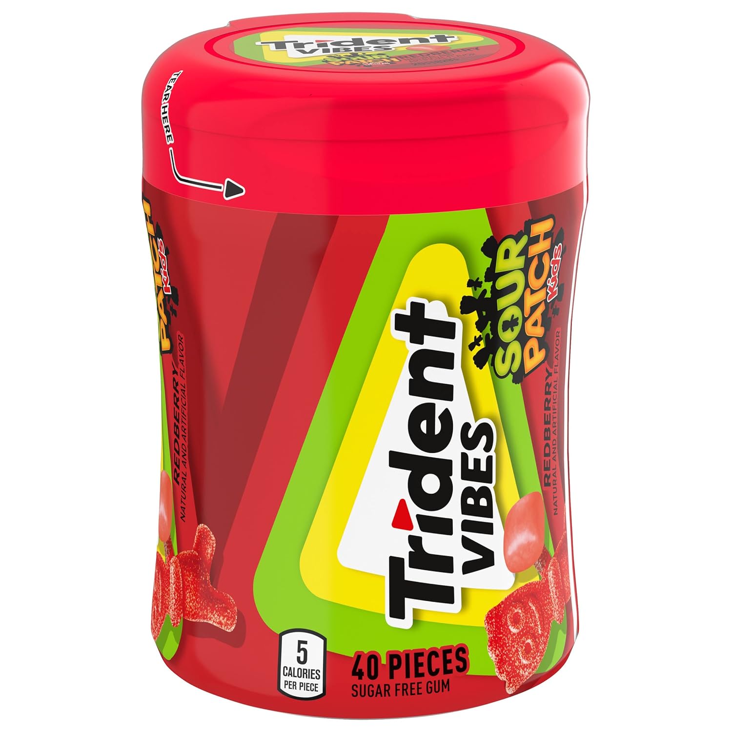 Trident Vibes SOUR PATCH KIDS Blue Raspberry Sugar-Free Gum – Locker and Backpack Stash for Students, 4 Bottles x 40 Pieces