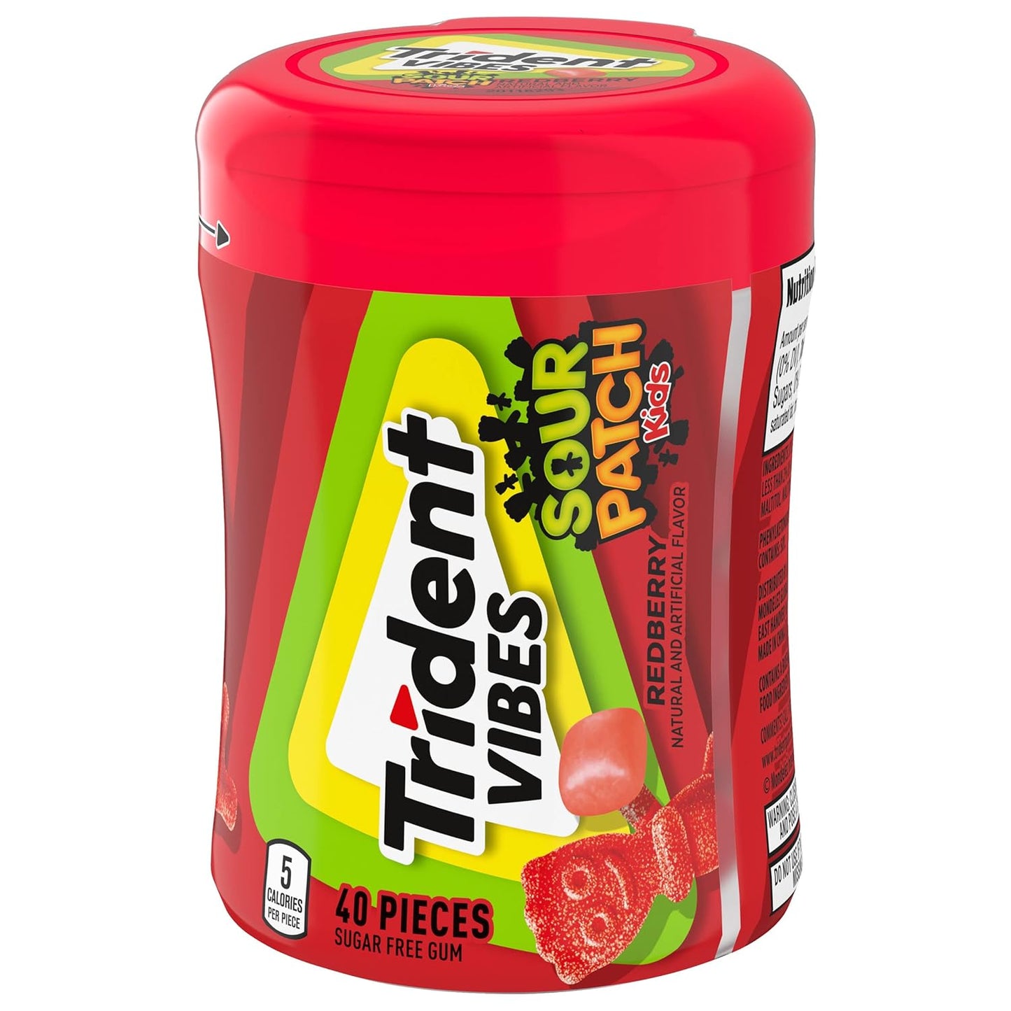 Trident Vibes SOUR PATCH KIDS Blue Raspberry Sugar-Free Gum – Locker and Backpack Stash for Students, 4 Bottles x 40 Pieces